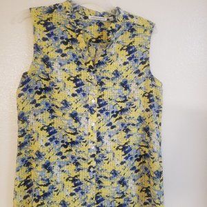 Yellow and blue sleeveless blouse